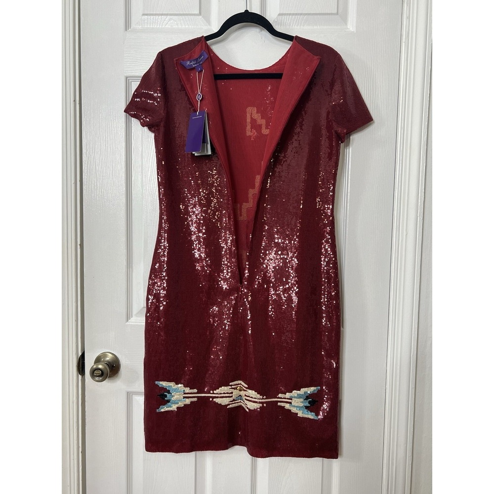 Ralph Lauren Purple Label Red Sequin Southwestern Sheath Dress 8 NWT $6700 RARE - Picture 10 of 15